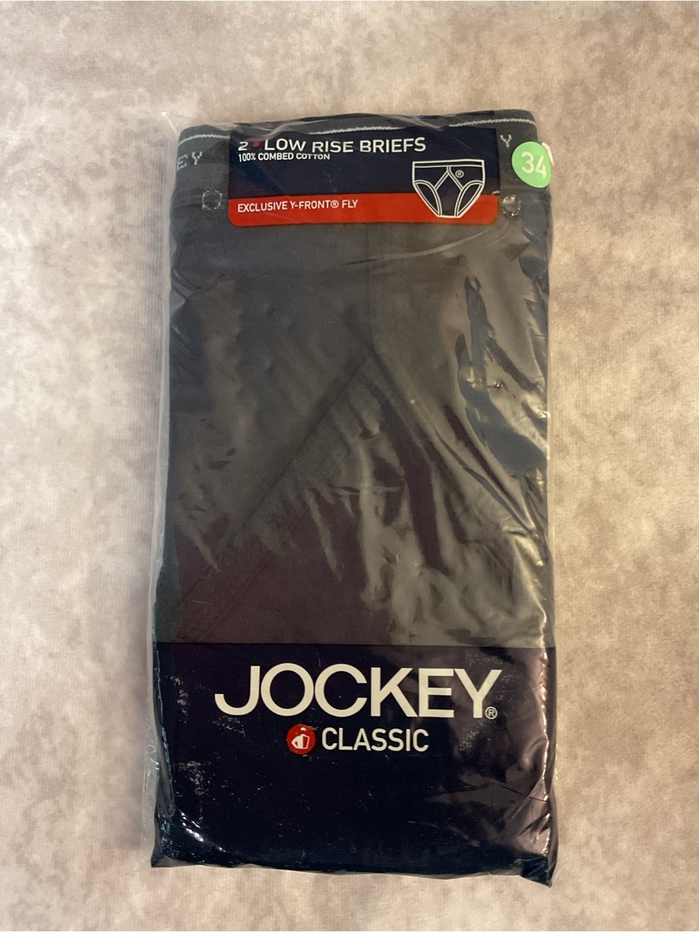 JOCKEY CLASSIC 100% COTTON LOW RISE BRIEFS Y-FRONT FLY 2-PK SOLIDS SIZE 34